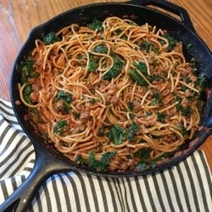 Skillet Noodles with Beef and Spinach
